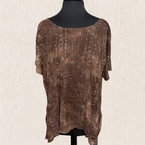 Shannon Ford Sequin Tunic Top Size 3X Brown Velvet Look Boho Fairycore Plus Sz
